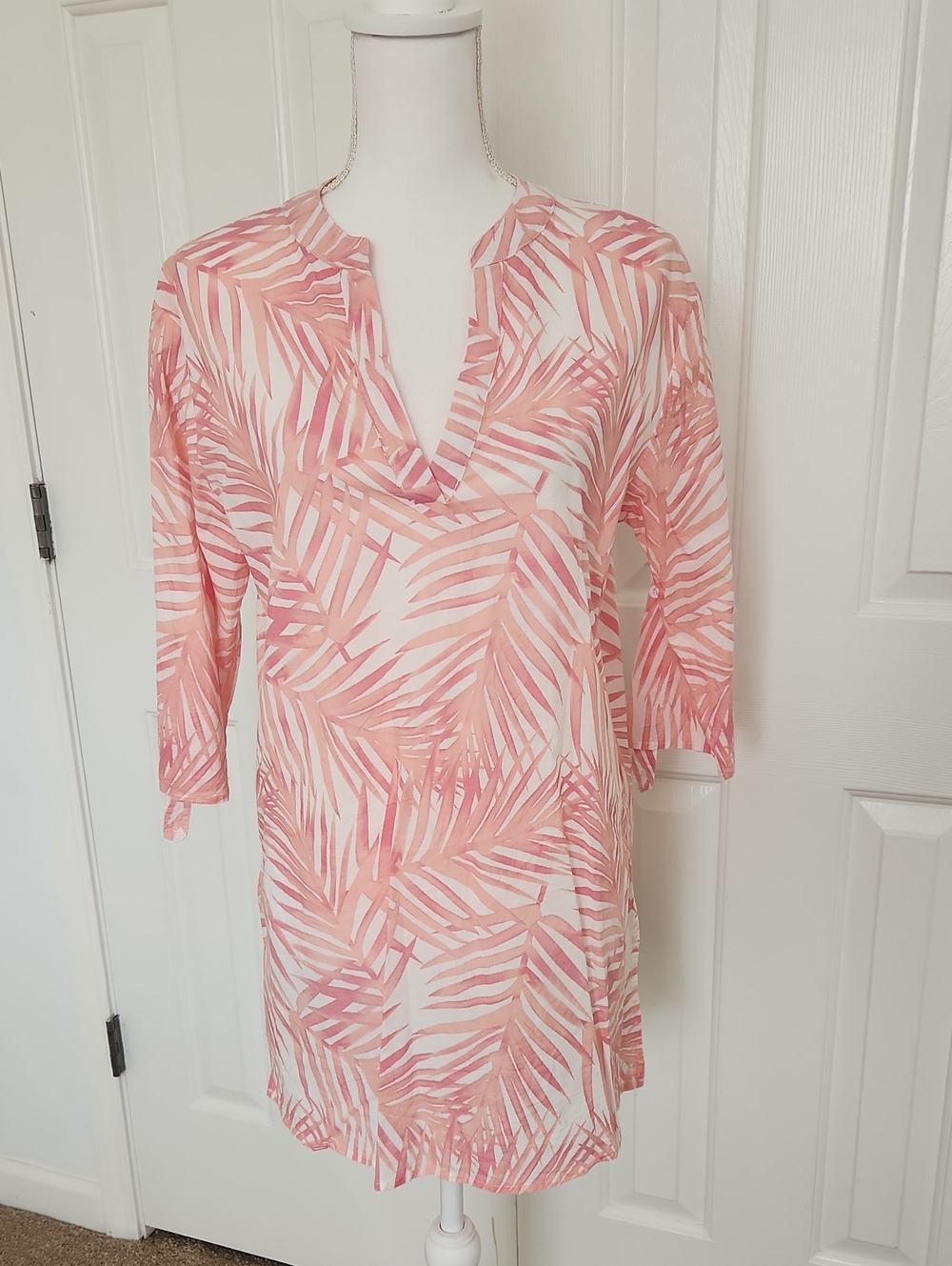 Top It Off Vintage 100% Cotton Tunic Coverup Resortwear Beach Tropical Palms S